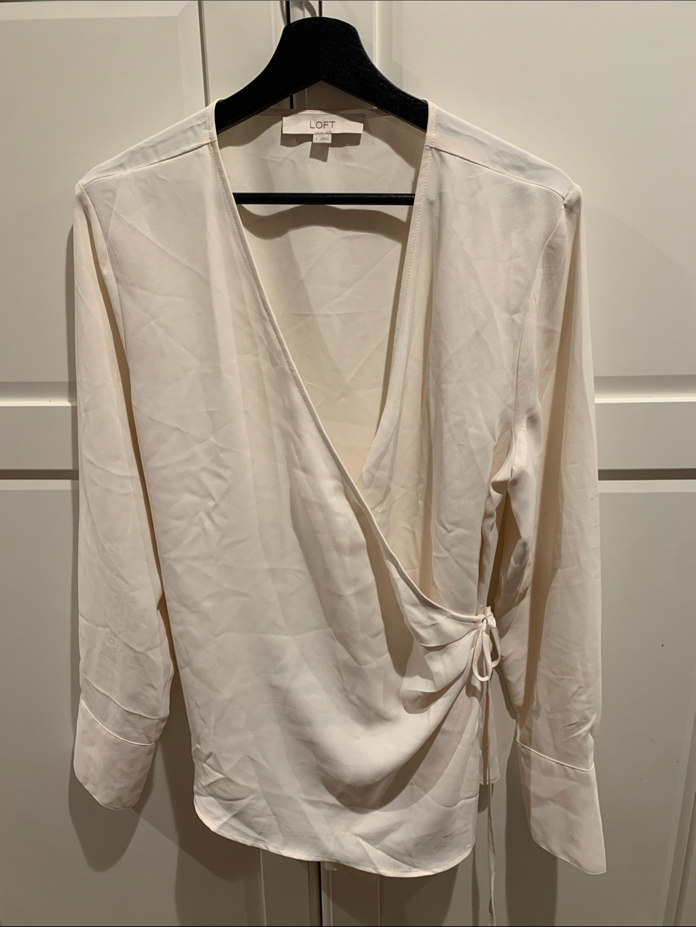 LOFT Ivory Wrap Blouse with Side Tie